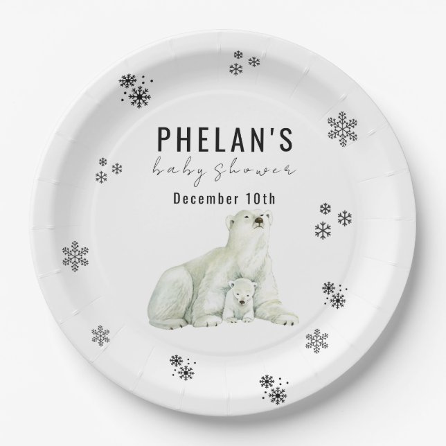 Cute Polar Bear Winter Baby Shower Paper Plates (Front)