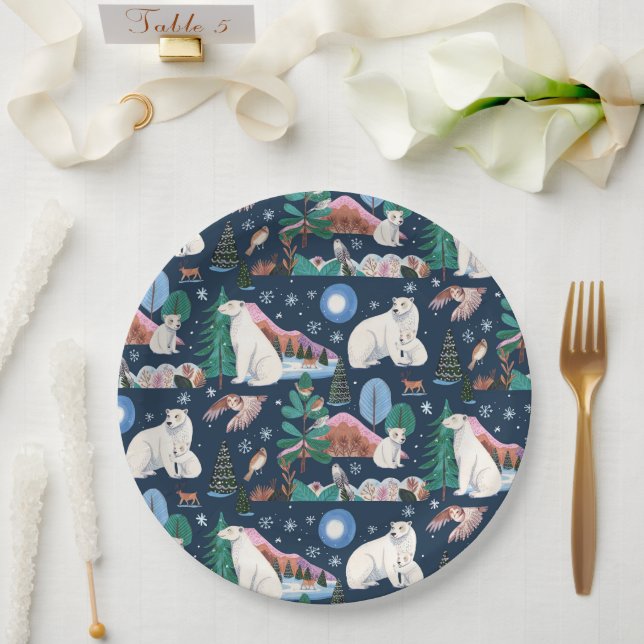Cute Polar Bear Winter Baby Shower Paper Plates (Wedding)