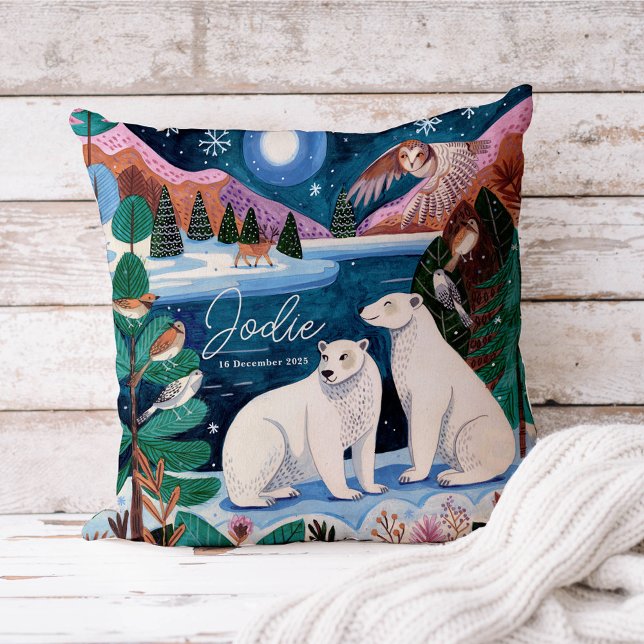 Cute Polar Bear Winter Baby Shower Throw Pillow (Cute Polar Bear Winter Baby Shower Throw Pillow)