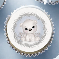 Cute Polar Bear Winter Boy Baby Shower Edible Frosting Rounds