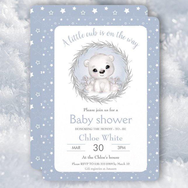Cute Polar Bear Winter Boy Baby Shower Invitation (Cute Polar Bear Winter Boy Baby Shower Invitation)