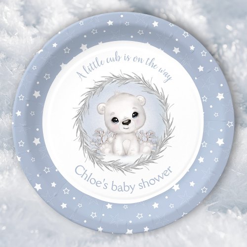 Cute Polar Bear Winter Boy Baby Shower Paper Plates