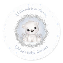 Cute Polar Bear Winter Boy Baby Shower White Classic Round Sticker