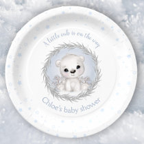 Cute Polar Bear Winter Boy Baby Shower White Paper Plates