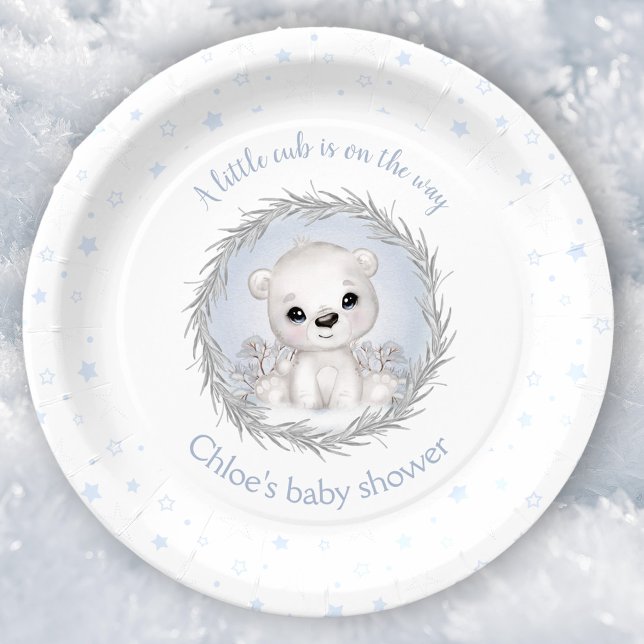 Cute Polar Bear Winter Boy Baby Shower White Paper Plates (Cute Polar Bear Winter Boy Baby Shower White Paper Plates)