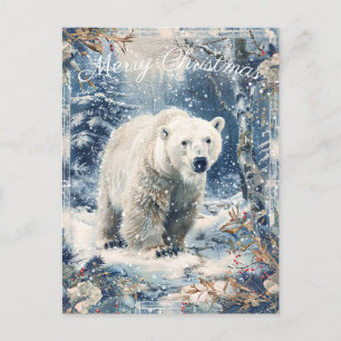 Cute Polar Bear Winter Christmas Holiday Postcard
