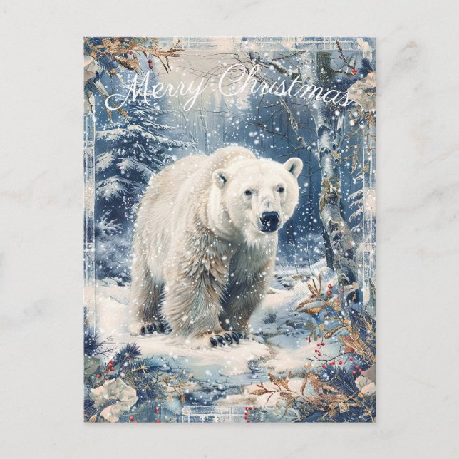 Cute Polar Bear Winter Christmas Holiday Postcard (Front)