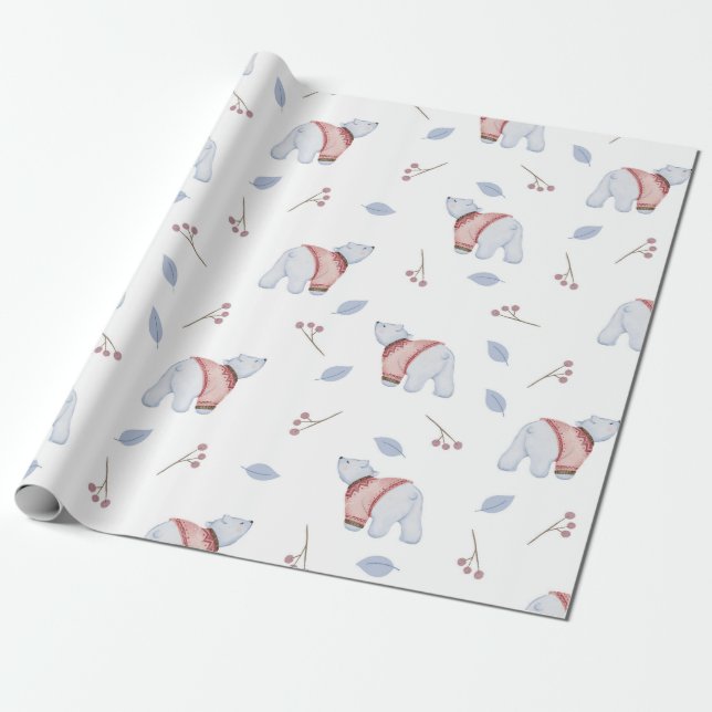 Cute Polar Bear Winter Sweater Fun Animal Art Wrap Wrapping Paper (Unrolled)