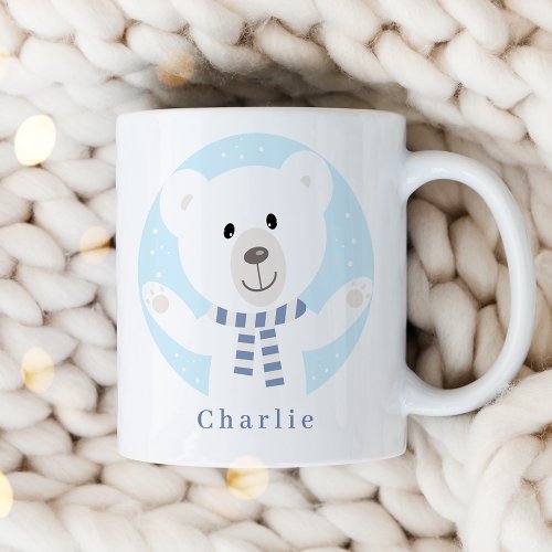 Cute Polar Bear with Blue Scarf Christmas Coffee Mug