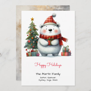 Cute Polar Bear with Christmas Tree Happy Holiday Card