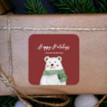 Cute Polar Bear with Green Scarf Happy Holidays Classic Round Sticker<br><div class="desc">This sweet little watercolor polar bear is decked out in a green scarf and ready to celebrate the holidays. Use these stickers to up your wrapping game this holiday season.</div>