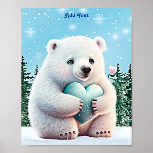 Cute Polar Bear with Heart Custom Wall  Poster