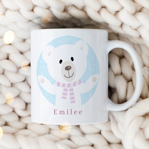 Cute Polar Bear with Pink Scarf Christmas Coffee Mug