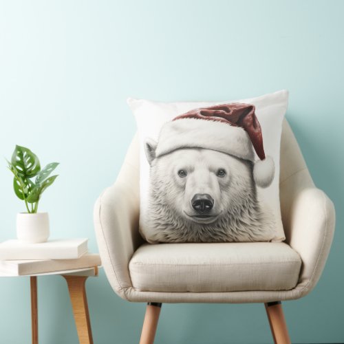 Cute Polar Bear With Santa Hat Wildlife Animals  T Throw Pillow