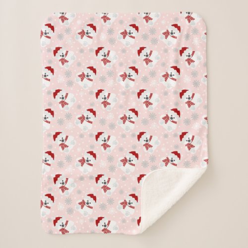 Cute Polar Bear with Scarf on Pink Sherpa Blanket