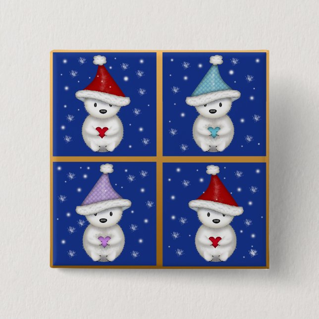 Cute Polar Bears Design Pinback Button (Front)