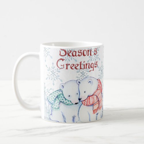 Cute Polar Bears in Red and Green Scarf Coffee Mug