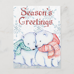 Cute Polar Bears in Red and Green Scarf Postcard