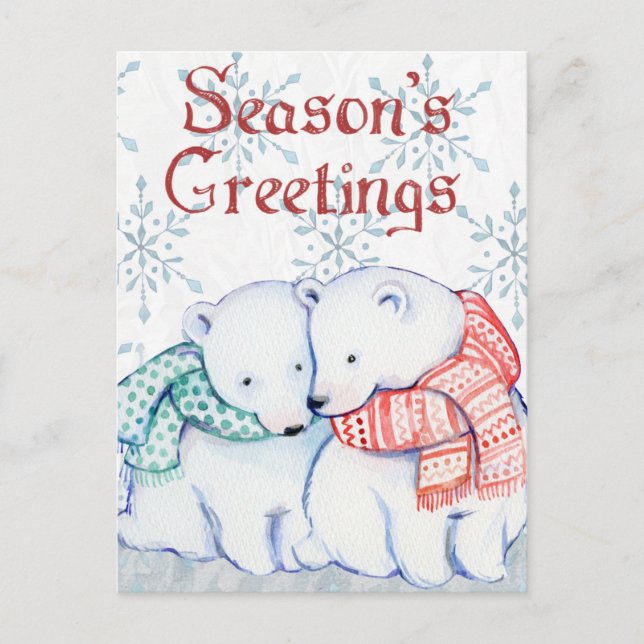 Cute Polar Bears in Red and Green Scarf Postcard (Front)