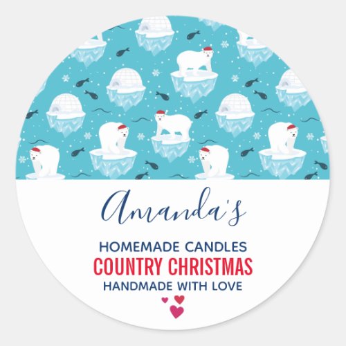 Cute Polar bears in Santa Hats Christmas Candle Classic Round Sticker