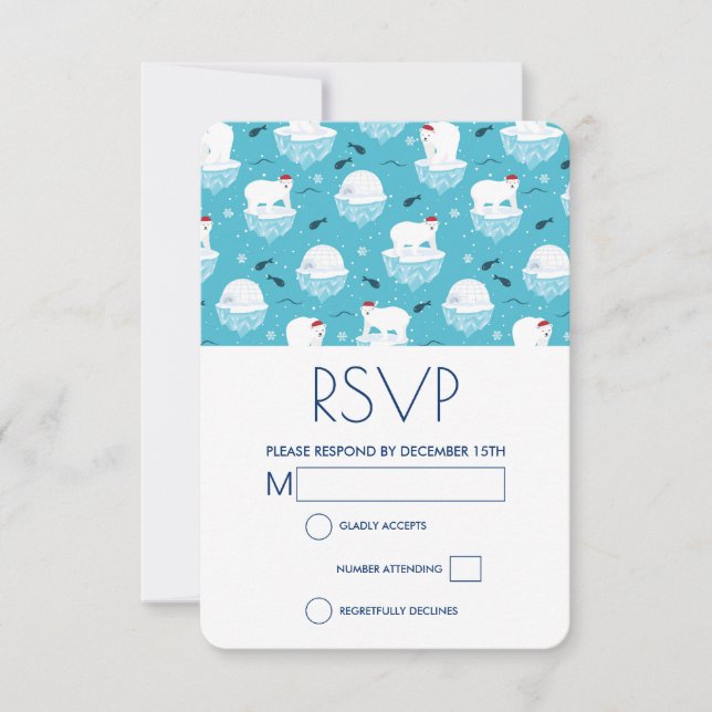 Cute Polar bears in Santa Hats Christmas Design RSVP Card (Front)