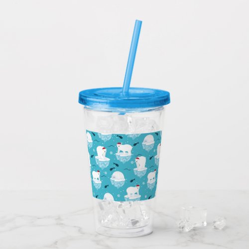 Cute Polar bears in Santa Hats Christmas Pattern Acrylic Tumbler