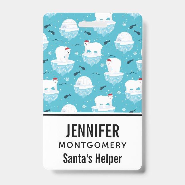 Cute Polar bears in Santa Hats Christmas Pattern Badge (Front)