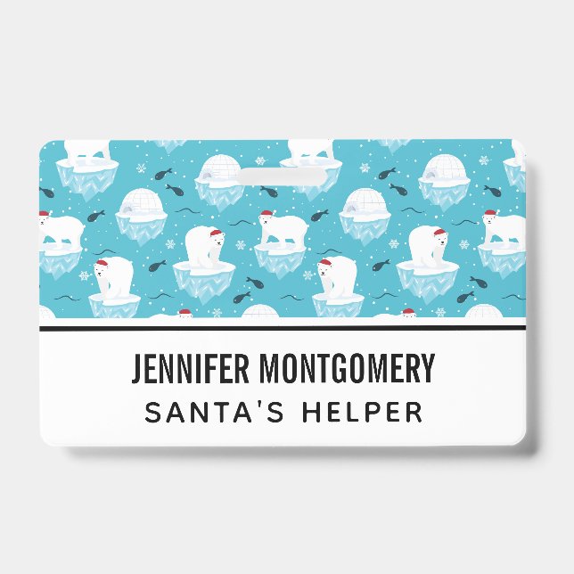 Cute Polar bears in Santa Hats Christmas Pattern Badge (Front)