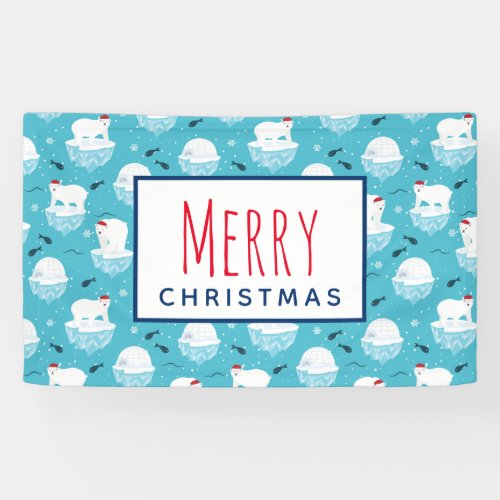 Cute Polar bears in Santa Hats Christmas Pattern Banner