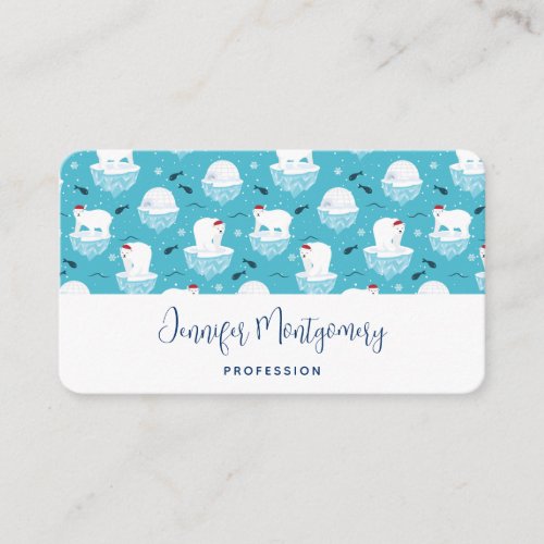 Cute Polar bears in Santa Hats Christmas Pattern Business Card