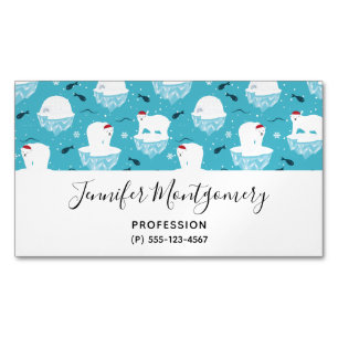 Cute Polar bears in Santa Hats Christmas Pattern Business Card Magnet
