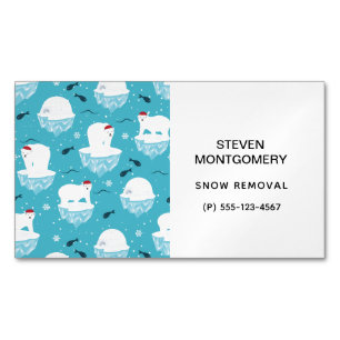 Cute Polar bears in Santa Hats Christmas Pattern Business Card Magnet
