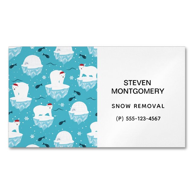 Cute Polar bears in Santa Hats Christmas Pattern Business Card Magnet (Front)