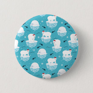 Cute Polar bears in Santa Hats Christmas Pattern Button