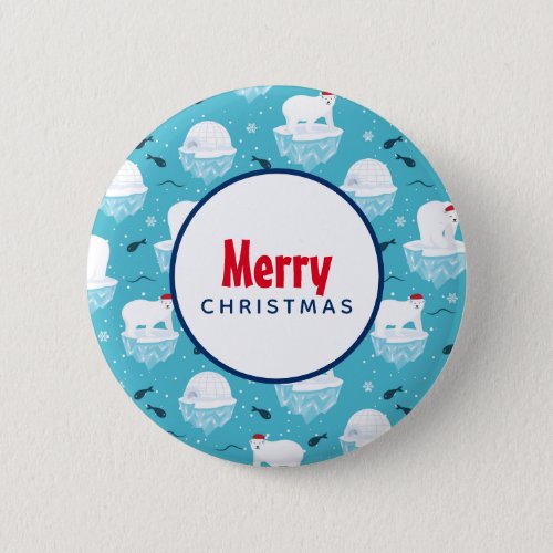 Cute Polar bears in Santa Hats Christmas Pattern Button