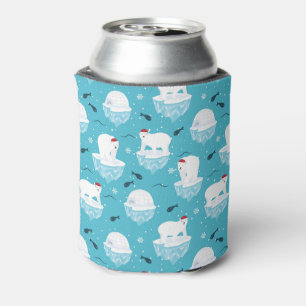 Cute Polar bears in Santa Hats Christmas Pattern Can Cooler
