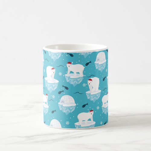 Cute Polar bears in Santa Hats Christmas Pattern Coffee Mug