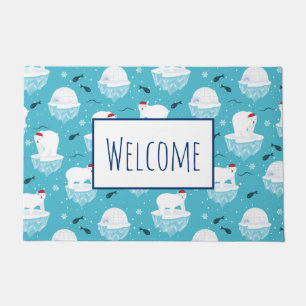 Cute Polar bears in Santa Hats Christmas Pattern Doormat