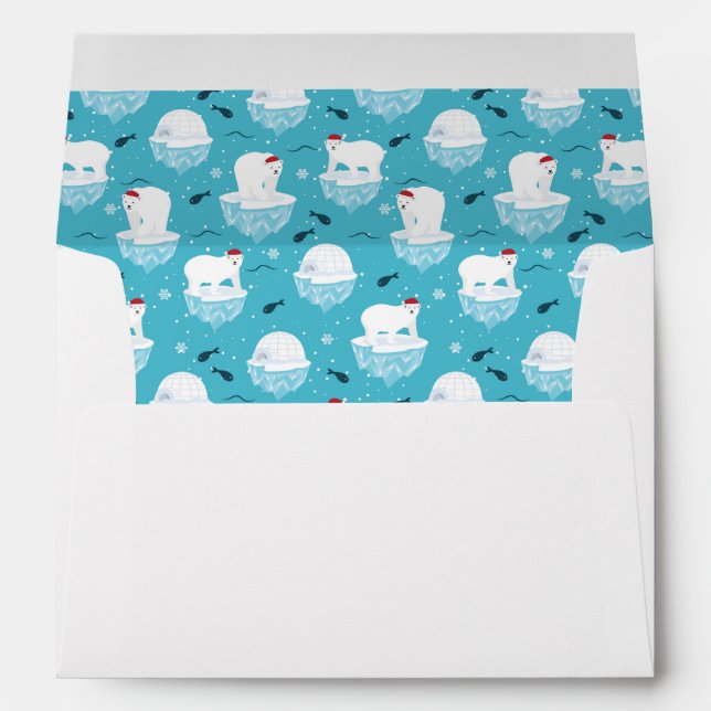 Cute Polar bears in Santa Hats Christmas Pattern Envelope (Back (Bottom))