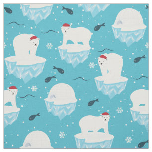 Cute Polar bears in Santa Hats Christmas Pattern Fabric