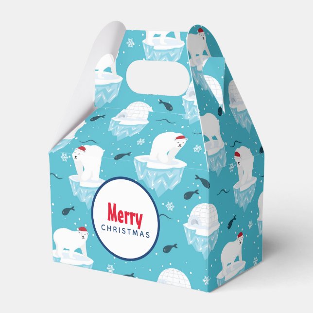 Cute Polar bears in Santa Hats Christmas Pattern Favor Boxes (Front Side)