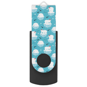 Cute Polar bears in Santa Hats Christmas Pattern Flash Drive
