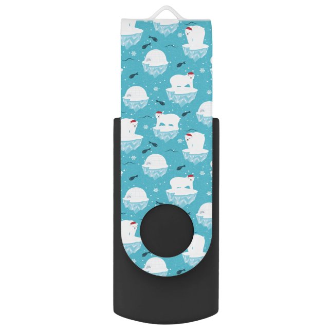 Cute Polar bears in Santa Hats Christmas Pattern Flash Drive (Front Vertical)