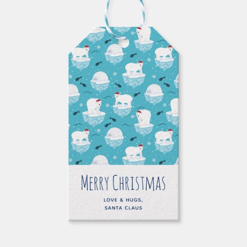 Cute Polar bears in Santa Hats Christmas Pattern Gift Tags