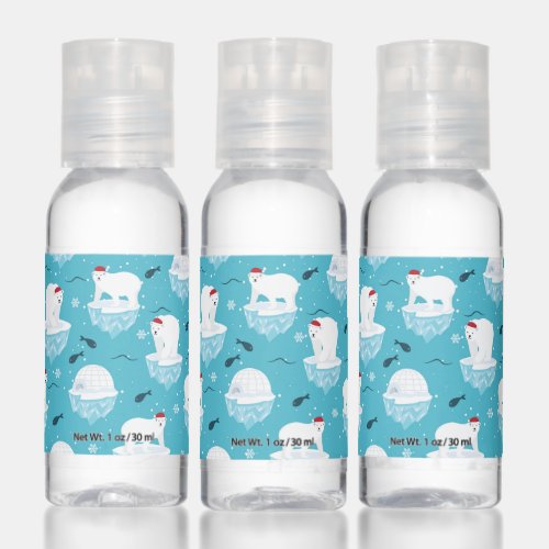 Cute Polar bears in Santa Hats Christmas Pattern Hand Sanitizer