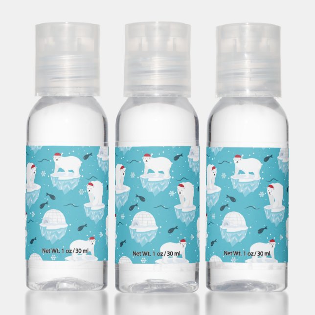 Cute Polar bears in Santa Hats Christmas Pattern Hand Sanitizer (Set)