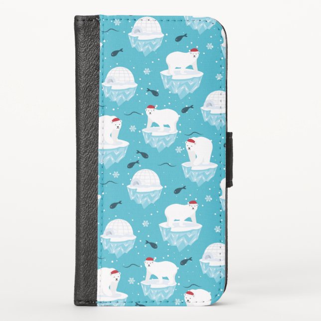 Cute Polar bears in Santa Hats Christmas Pattern iPhone Wallet Case (Front)