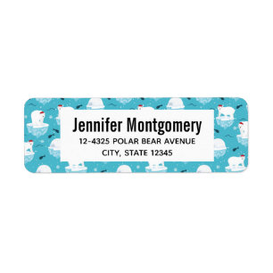 Cute Polar bears in Santa Hats Christmas Pattern Label