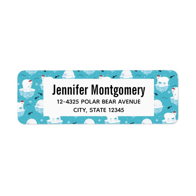 Cute Polar bears in Santa Hats Christmas Pattern Label (Front)