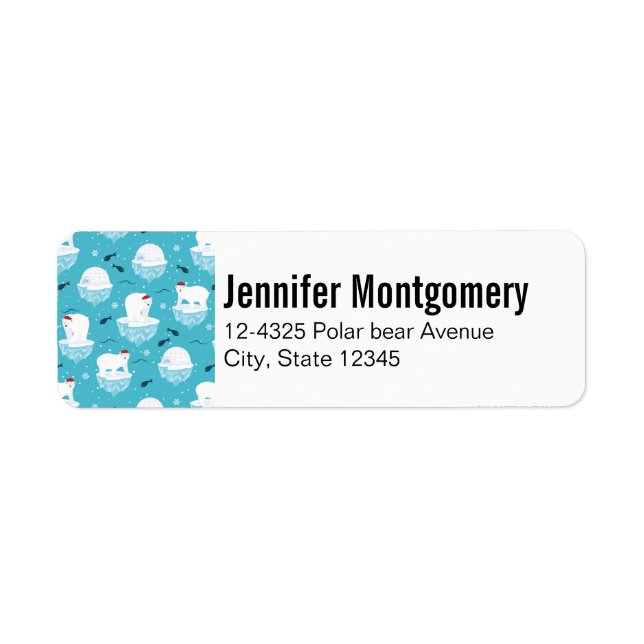 Cute Polar bears in Santa Hats Christmas Pattern Label (Front)